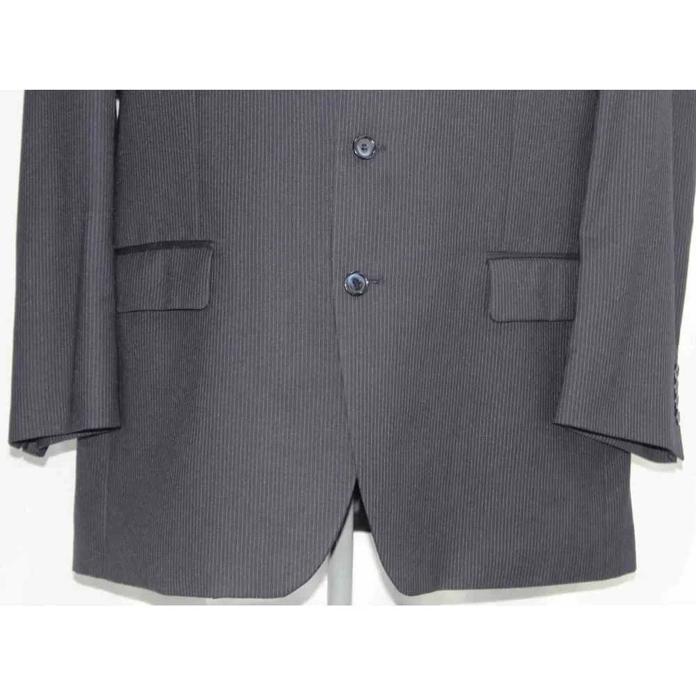 Lauren Ralph Lauren 100% Wool Dark Navy Blue Striped Blazer Jacket Mens Size 48L